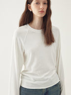 fano Soft Faux Cashmere Commuter Loose Fit Women Round Neck Long Sleeve T-Shirts