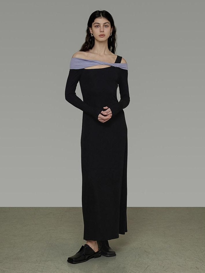 unspoken Tencel High Waist Asymmetrical Off Shoulder A Line Knit Women Maxi Dresses