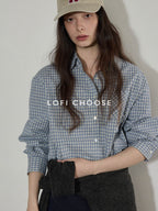 Lofi choose Pure Cotton Relaxed Fit Colorblock Plaid Collared Women Long Sleeve Shirts