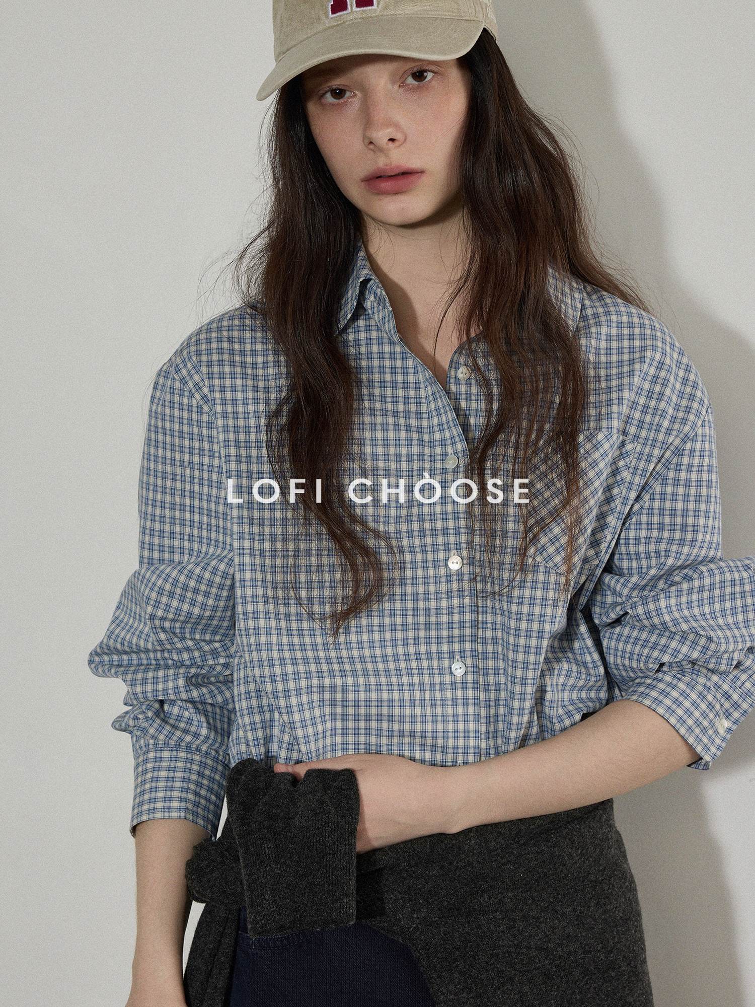 Lofi choose Pure Cotton Relaxed Fit Colorblock Plaid Collared Women Long Sleeve Shirts