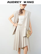 audreyyang Soft Polyester Cotton Blend U Neck Single Button Office Chic Women Vests