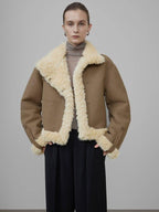 unspoken Faux Fur Pocketed Loose Fit Barn Style Brown Women Cropped Jackets