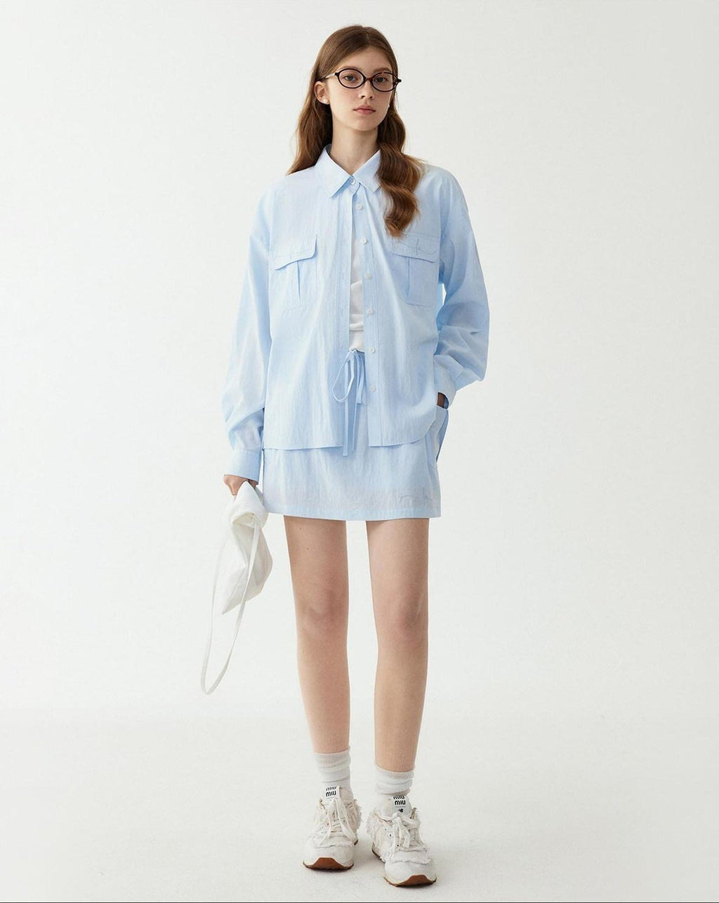 fano Breathable Lyocell Korean Oversized Collared Long Sleeve Women Blue Shirts