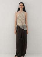 someonesometimes Ruched Asymmetrical Tie One Shoulder Workwear Floral Polyester Beige Tube Tops