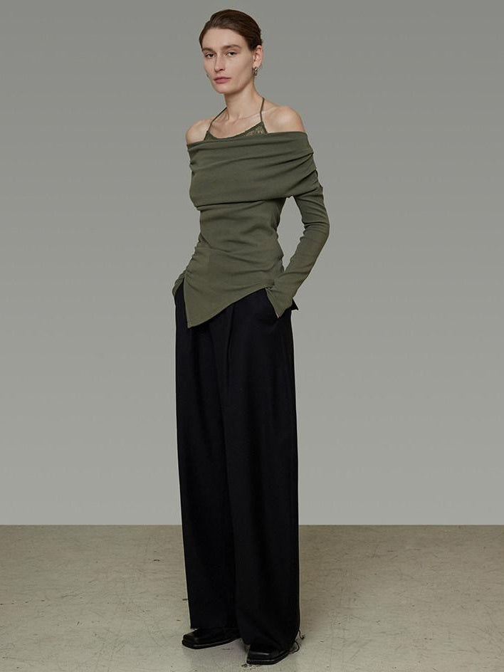 unspoken Breathable Soft Viscose Blend Slim Knit Long Sleeve Boat Neck Workwear Blouses