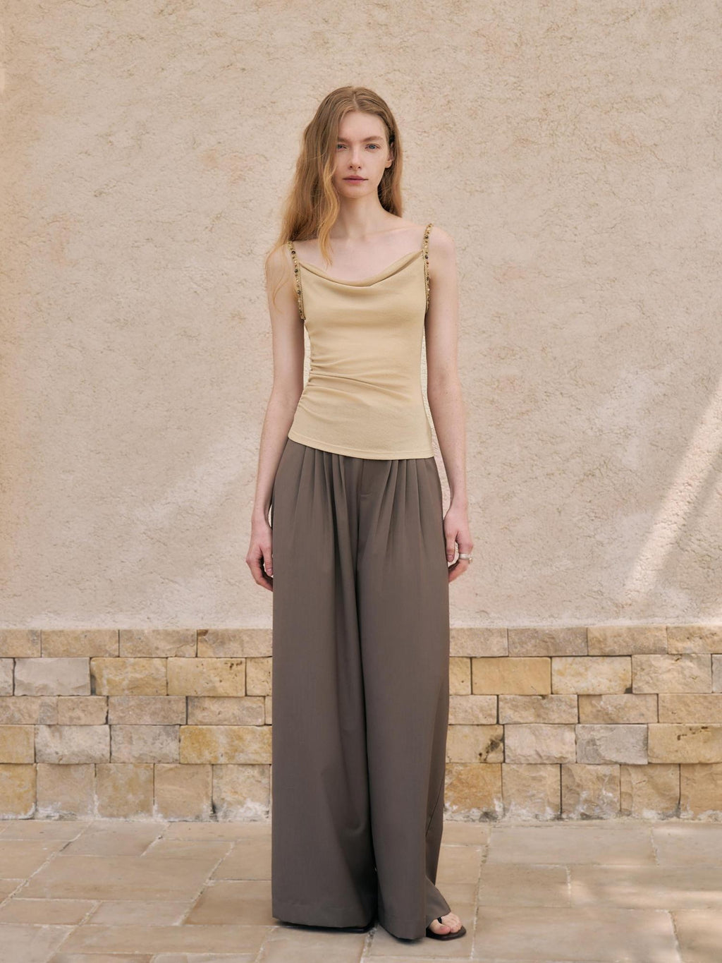someonesometimes Pleated Zipper Slim Fit Chic Minimalist Women Recycled Fabric Camisoles