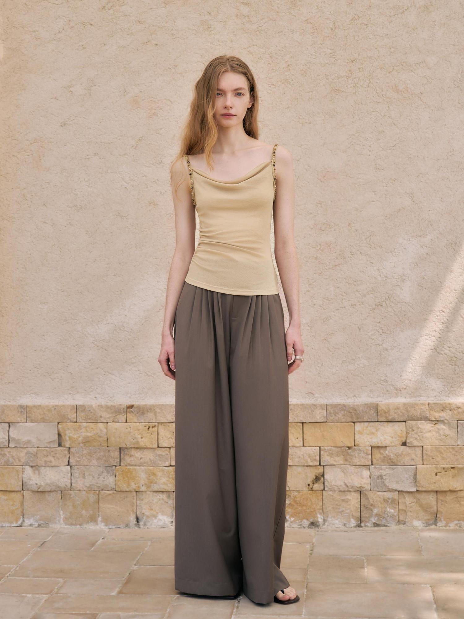 someonesometimes Pleated Zipper Slim Fit Chic Minimalist Women Recycled Fabric Camisoles