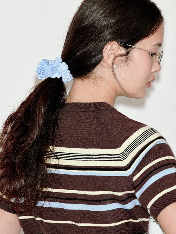 fano Blue Stripe French Style For Women Cute Printed Scrunchie Hair Accessories