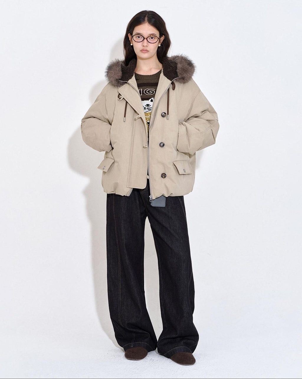 fano 90 White Duck Down Warm Commuter Straight Fit Patchwork Khaki Women Down Jackets