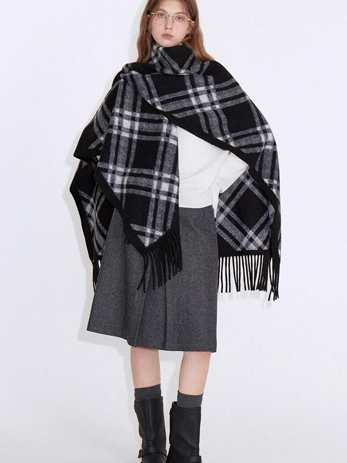 fano Cozy Warm British Plaid Unisex Large Polyester Wool Blend Scarves