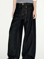 fano Comfortable Everyday Natural Waist Loose Fit Youth Black Straight Leg Jeans