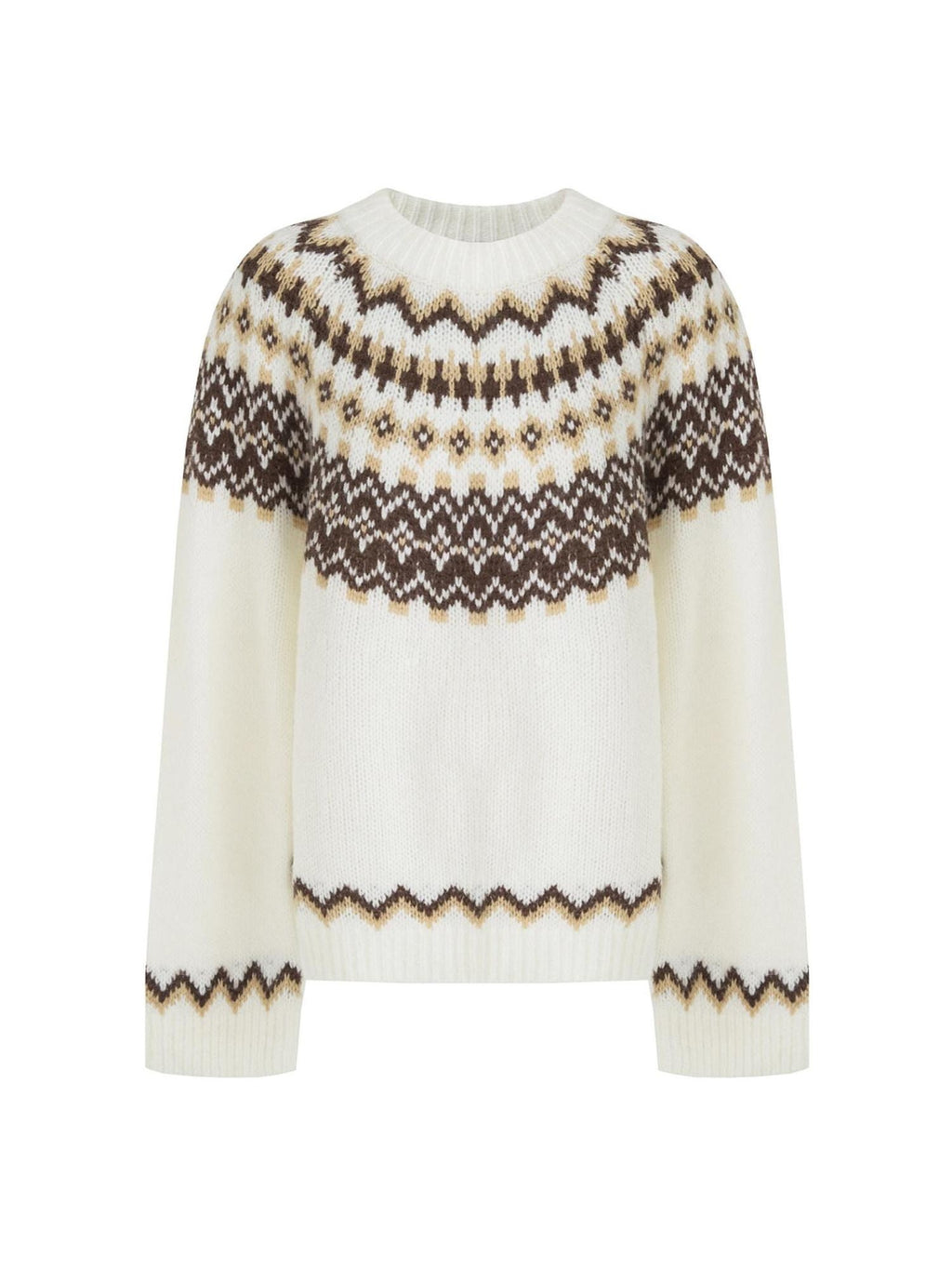 unspoken Warm Colorblock Commuter Loose Fit Crew Neck Pullover Knitwear Beige Sweaters