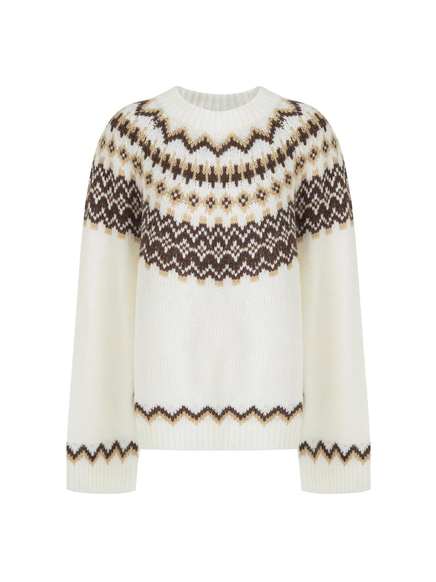 unspoken Warm Colorblock Commuter Loose Fit Crew Neck Pullover Knitwear Beige Sweaters