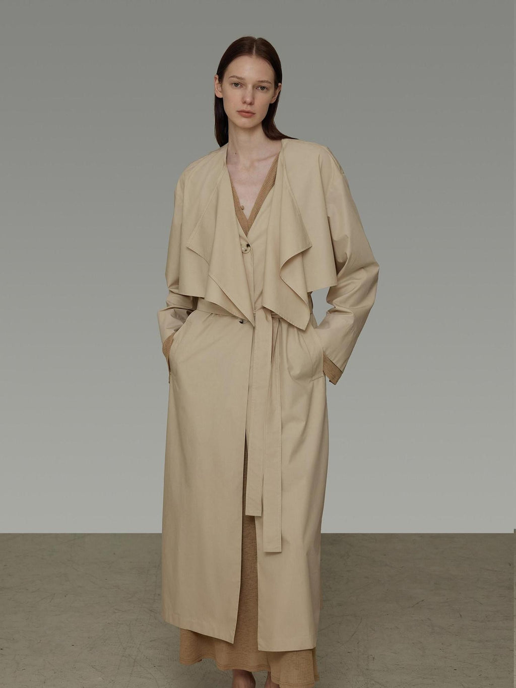 unspoken Classic Khaki Single Breasted Mid Length Loose Fit Women Commuter Trench Coats