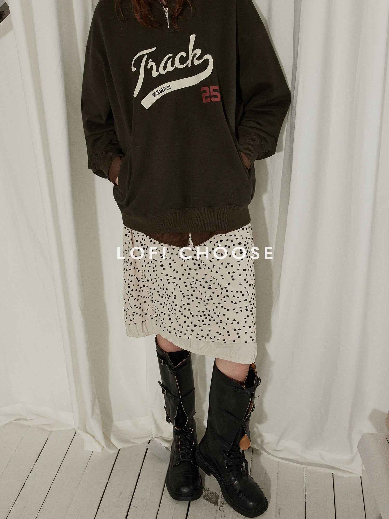 Lofi choose High Waist Casual Patchwork A Line Printed Polyester Office Midi Skirts