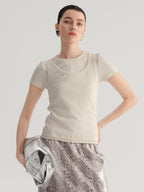 audreyyang Viscose Cotton Slim Fit Casual Round Neck Women Solid Short Sleeve T-Shirts