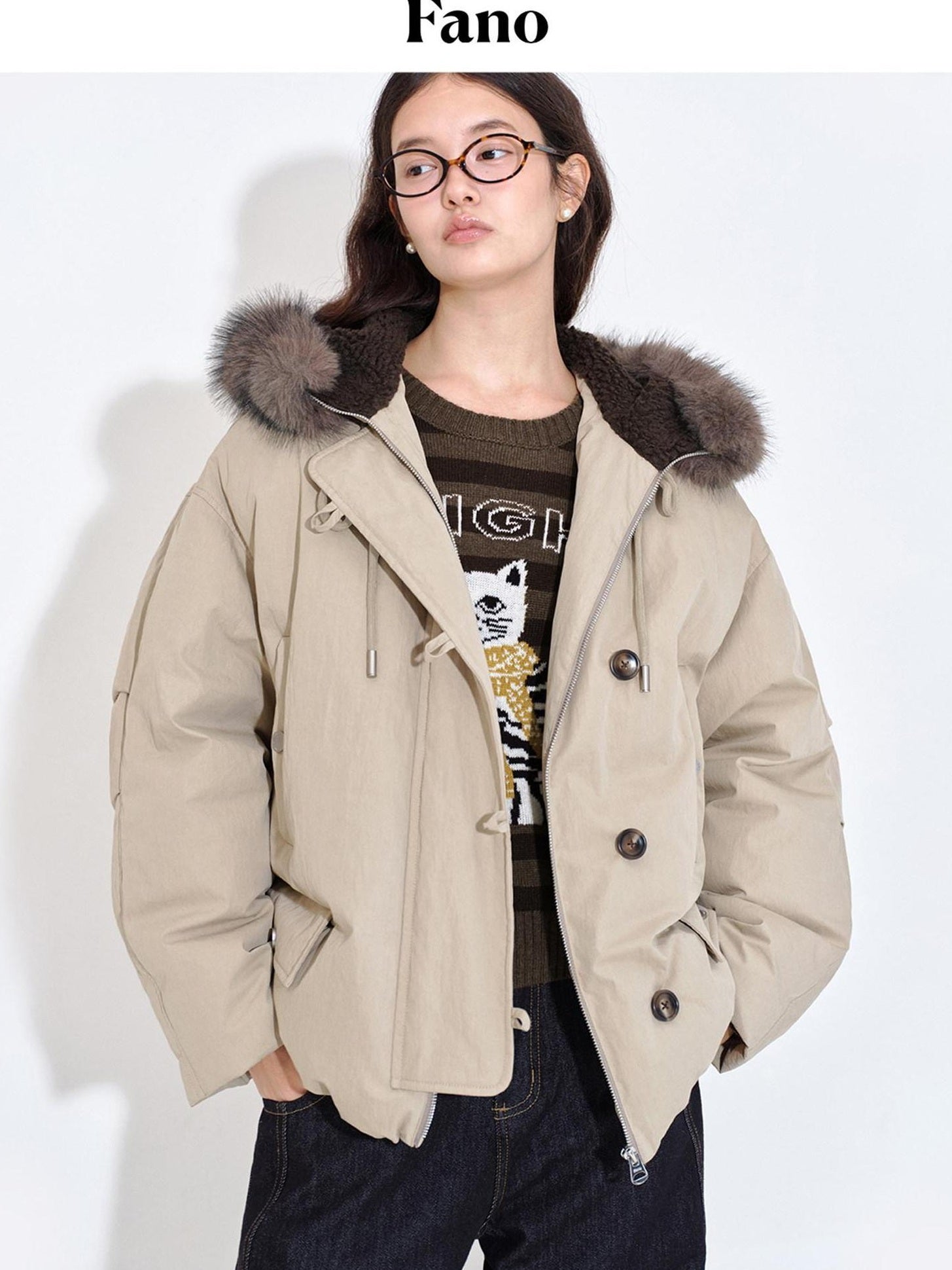 fano 90 White Duck Down Warm Commuter Straight Fit Patchwork Khaki Women Down Jackets