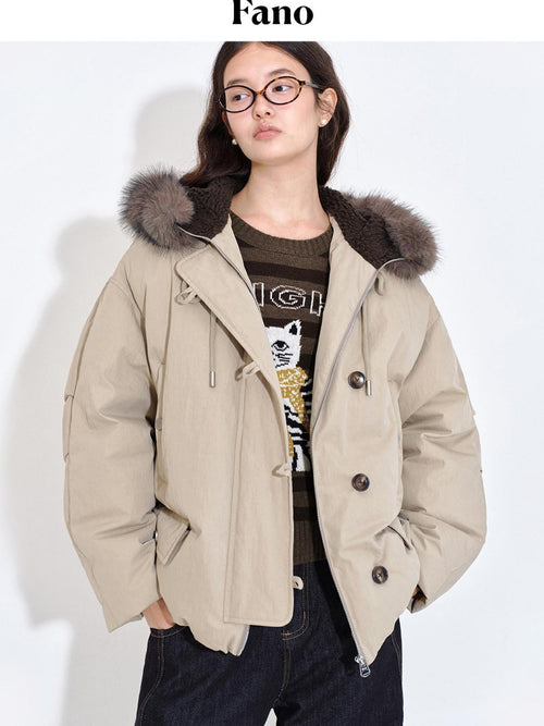 fano 90 White Duck Down Warm Commuter Straight Fit Patchwork Khaki Women Down Jackets