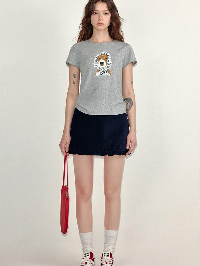 fano Viscose Blend Korean Slim Fit Crew Neck Animal Print Women Short Sleeve T-Shirts
