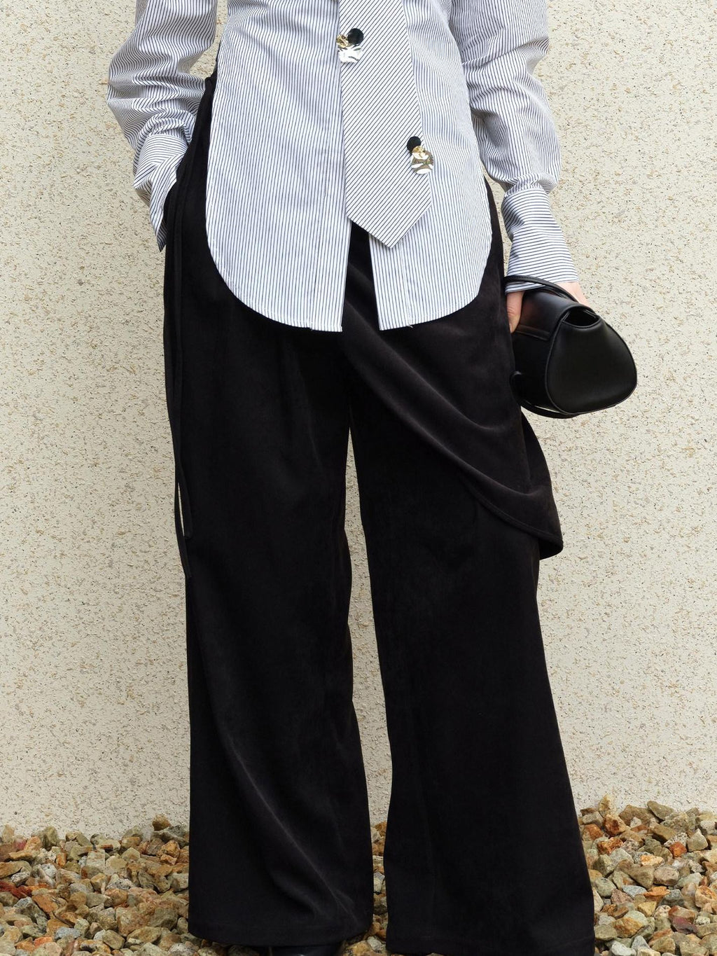 audreyyang Comfort Stretch Asymmetric Minimalist High Waist Loose Fit Women Straight Pants