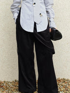 audreyyang Comfort Stretch Asymmetric Minimalist High Waist Loose Fit Women Straight Pants