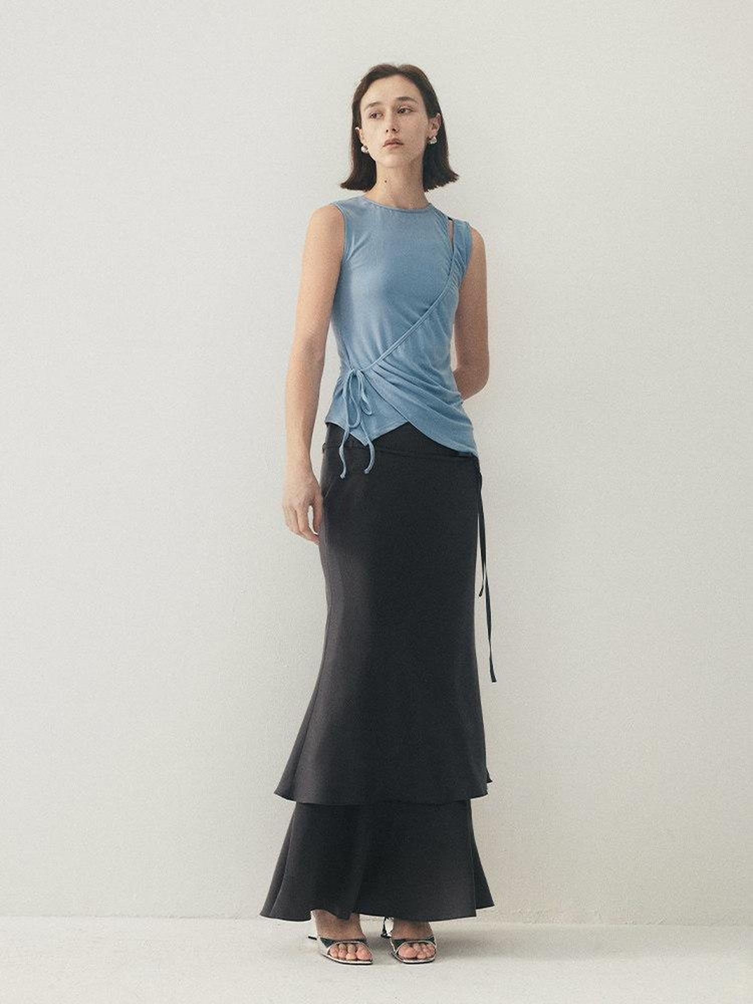 someone sometimes Soft Modal Tencel Minimal Office Double Fishtail Low Waist Women Maxi Skirts