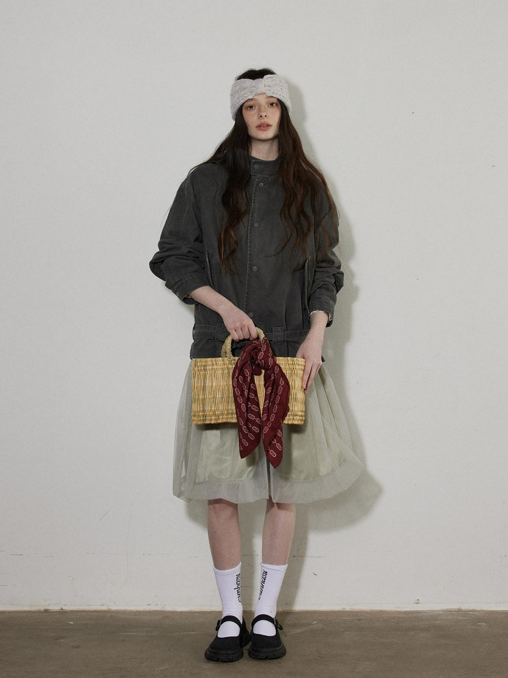 Lofi choose Breathable Drawstring Oversized Commuter Women Button Mud Gray Denim Jackets