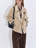 fano Wool Blend Korean Commuter Relaxed Fit Notched Collar Light Grey Short Coat