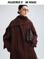 audreyyang 100 Percent Sheepswool Thick Vintage Loose Built In Scarf Women Knit Sweaters