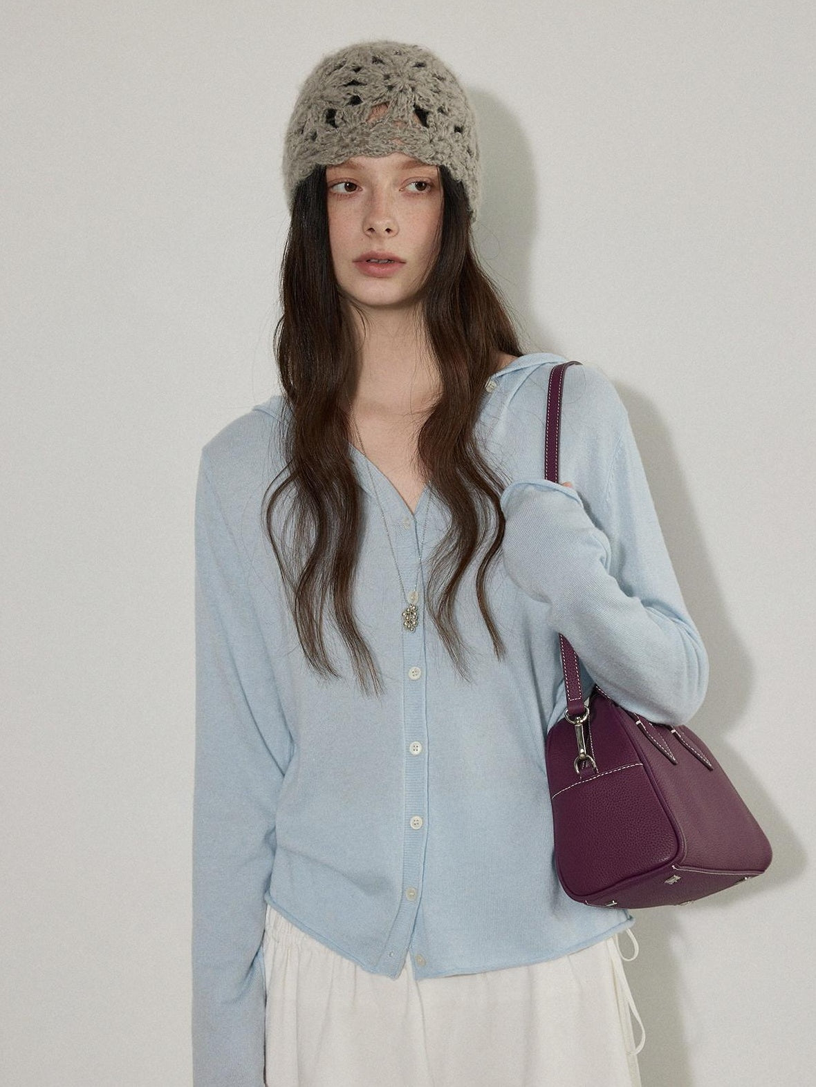Lofi choose Soft Acrylic Blend Hooded Button Loose Fit Commuter Women Knit Cardigans