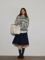 Lofi choose Soft Acrylic Blend Loose Fit Striped Polo Collar Office Women Knit Sweaters