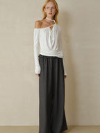 someonesometimes Soft Stretch Casual Ruffle Hem Women Heather Grey Viscose Blend Wide Leg Pants