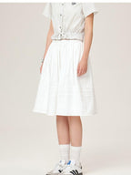 ikyou High Waist 100 Percent Cotton Resin Colorfast A Line Casual White Midi Skirts