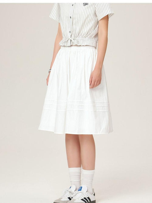 ikyou High Waist 100 Percent Cotton Resin Colorfast A Line Casual White Midi Skirts
