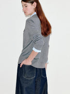 fano Thermal Wool Blend Straight Fit Round Neck Office Classic Heather Gray Cardigans