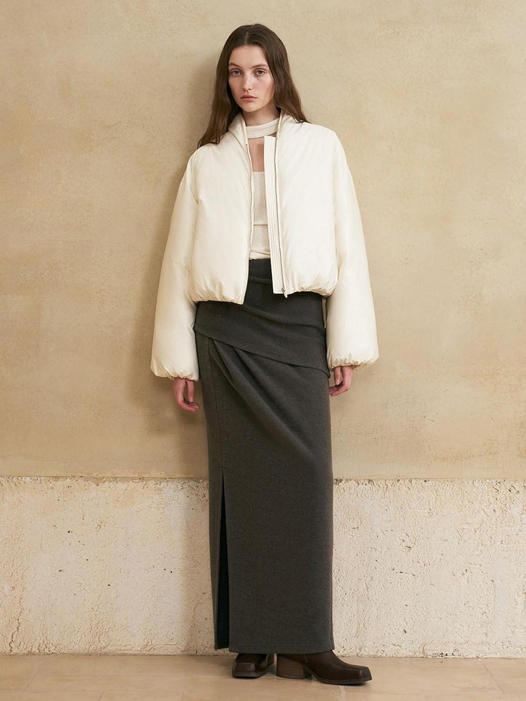 someone sometimes Versatile Lined Knit Slit Straight H Line Mid Waist Women Casual Maxi Skirts