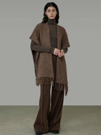 unspoken Cozy Warm Acrylic Fringe Shawl Rectangular Solid Brown Women Fashion Scarves