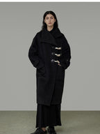 unspoken Warm Thick Long Single Breasted Black Loose Fit Minimalist Office Wool Coats