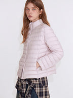 fano 90% White Duck Down Warm Slim Short Stand Collar Zipper Pink Down Jackets