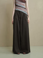 someonesometimes Comfort Minimalist Elastic Natural Waist Office Dark Brown Wide Leg Pants
