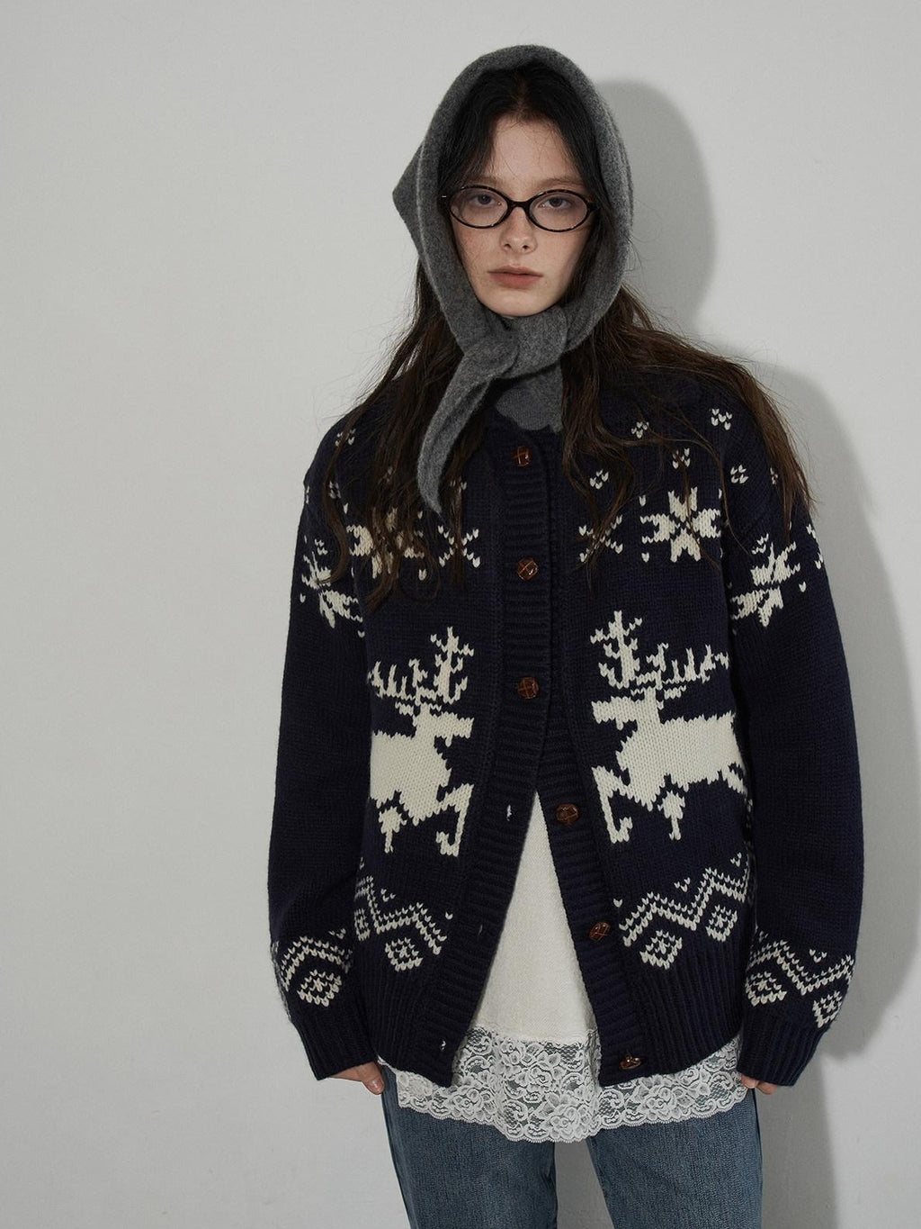 Lofi choose Cozy Soft Knit Office Relaxed Colorblock Women Navy Button Cardigans