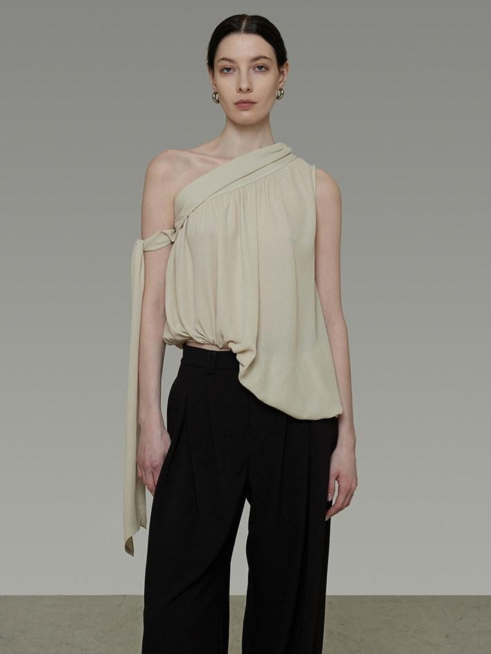 unspoken Asymmetric One Shoulder Loose Commuter Solid Women Daily Off Shoulder Crop Tops