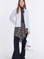 fano 90 Percent Goose Down Slim Stand Collar Zipper Women Light Gray Down Jackets