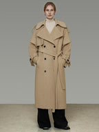 unspoken Elegant Minimal Workwear Oversized Double Breasted Lapel Khaki Wool Coats