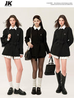 ikyou Versatile Belted Relaxed Fit Office Casual Women Polyester Black Blazers