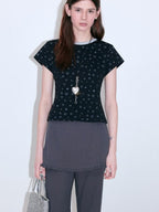 fano Moisture Wicking Slim Fit Korean Crew Neck Printed Black Basic Crop Tops