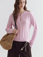 fano Warm V-neck Button Detail Minimal Commuter Fit Pink Women Acrylic Blend Sweaters