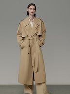 unspoken Pure Cotton Double Breasted Long Straight Minimal Women Khaki Trench Coats