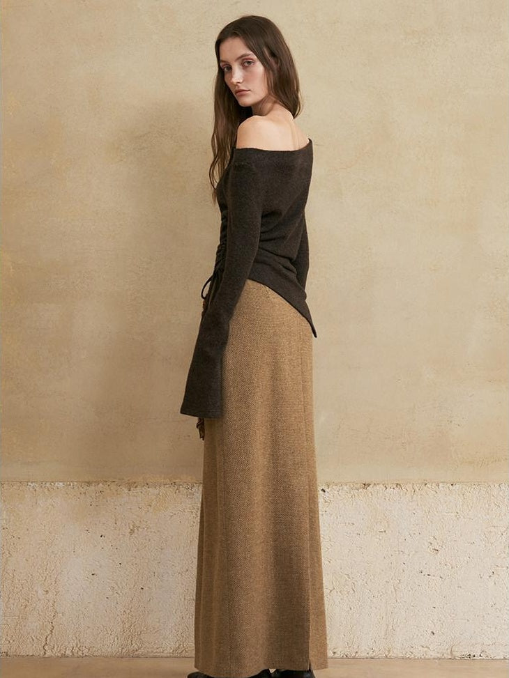 someonesometimes Wool Blend Lined Vintage Straight Mid Hidden Zip Casual Women Maxi Skirts