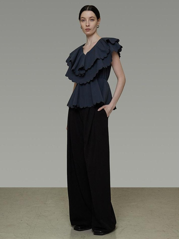 unspoken Breathable Cotton Blend Ruffle Collar Loose Minimal Commuter Women Blouses